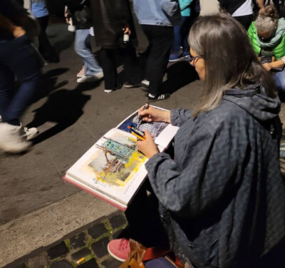 Katja Rosenberg beim Abend-Sketchwalk